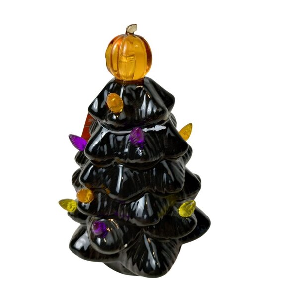 Vintage-Inspired Halloween Black Ceramic Tree With Pumpkin Topper - Picture 4 of 9